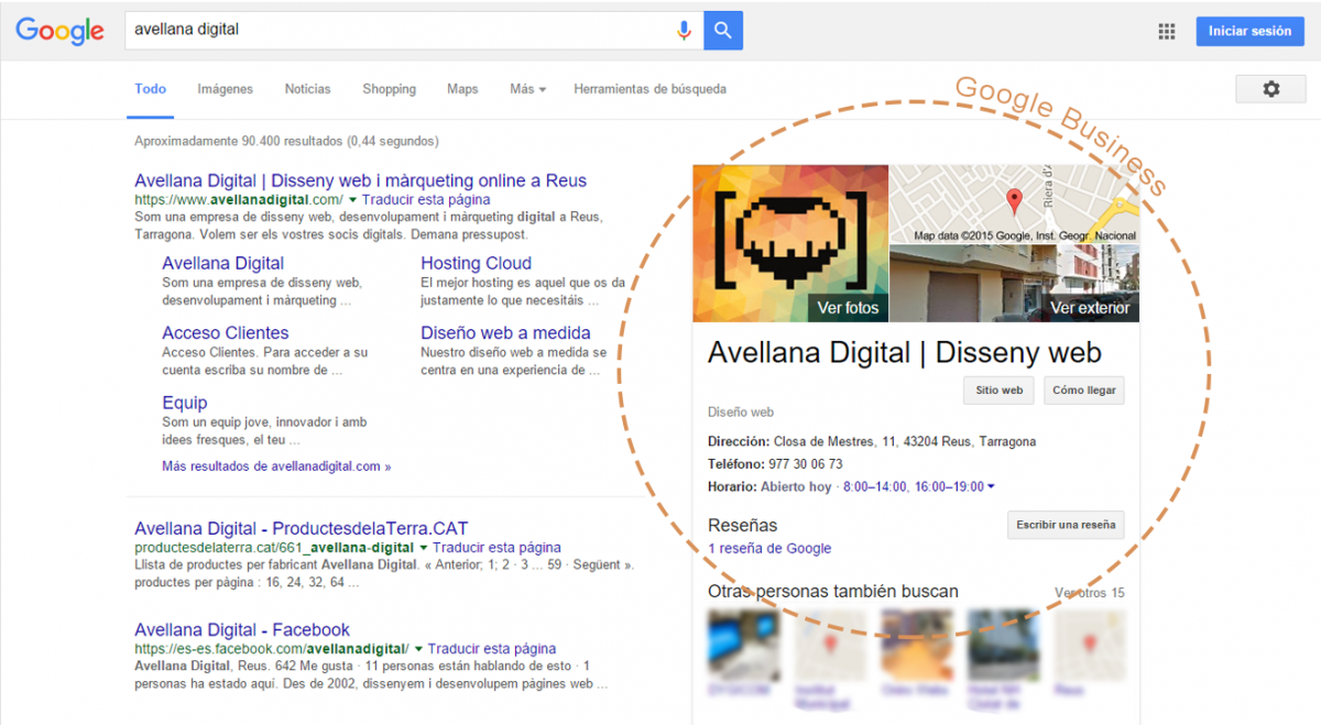 Captura Pantalla de Google Business Avellana Digital
